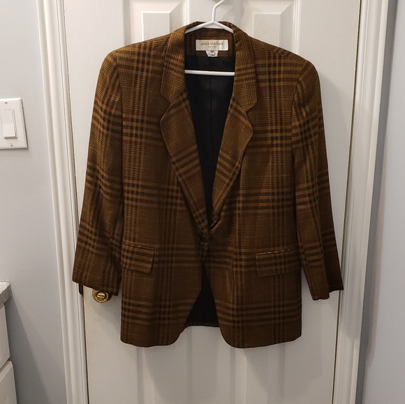 Jones New York Jackets & Blazers - JONES NEW YORK Dark Mustard Plaid Blazer